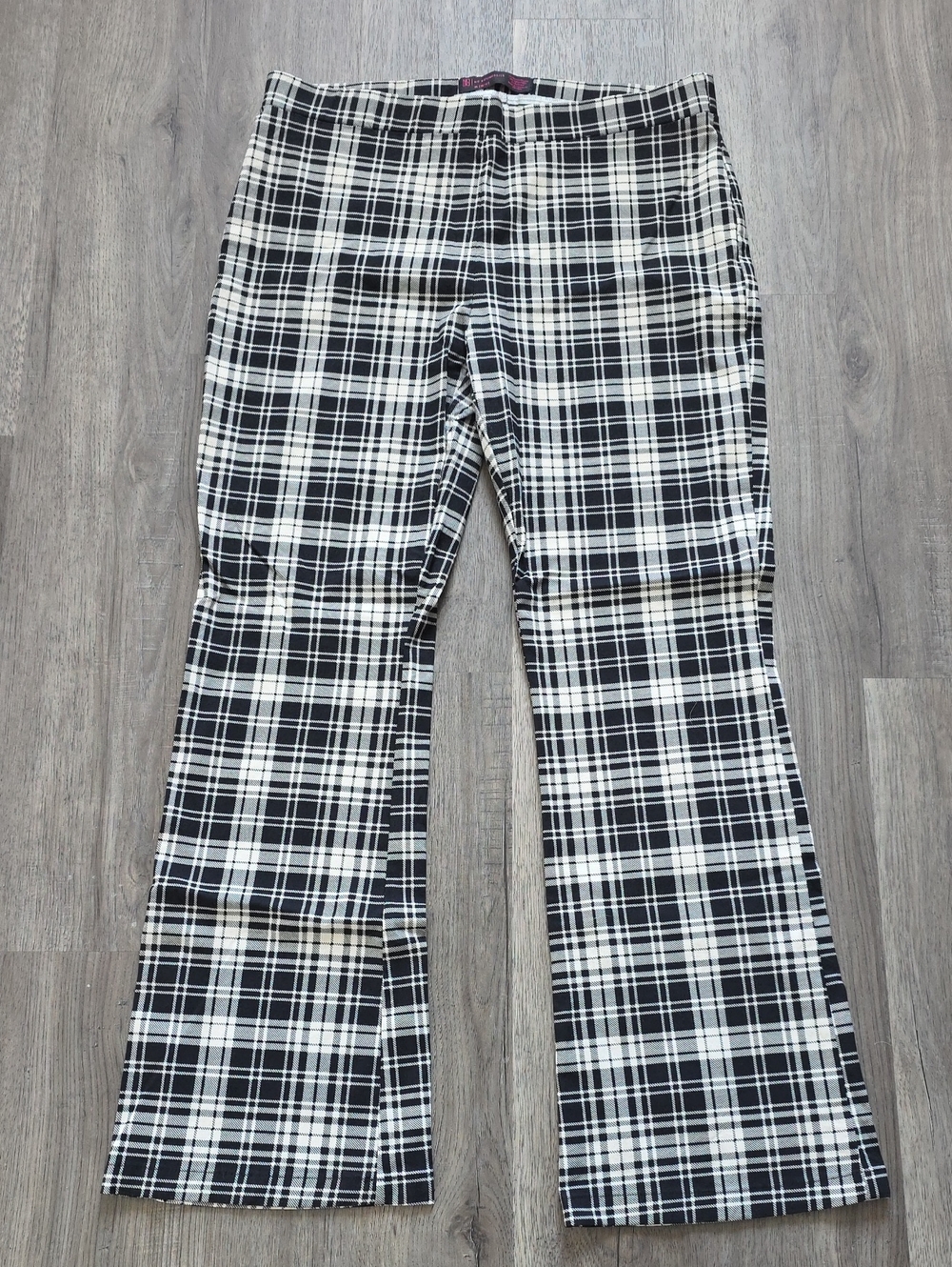 No Boundaries Black and Cream Plaid Flare Pants XL